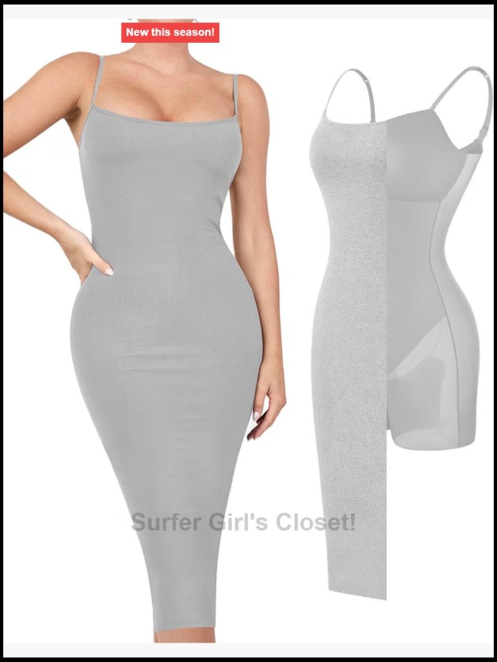 Women's Bodycon Midi Dress with Built-in Shapewear Bra & Detachable Cups